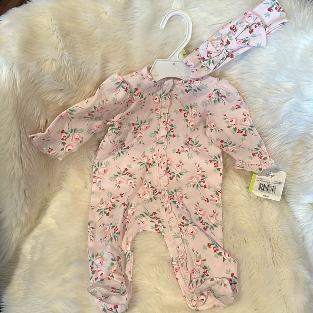 Little Me Size 3 Months Pink Footie With Matching Headband